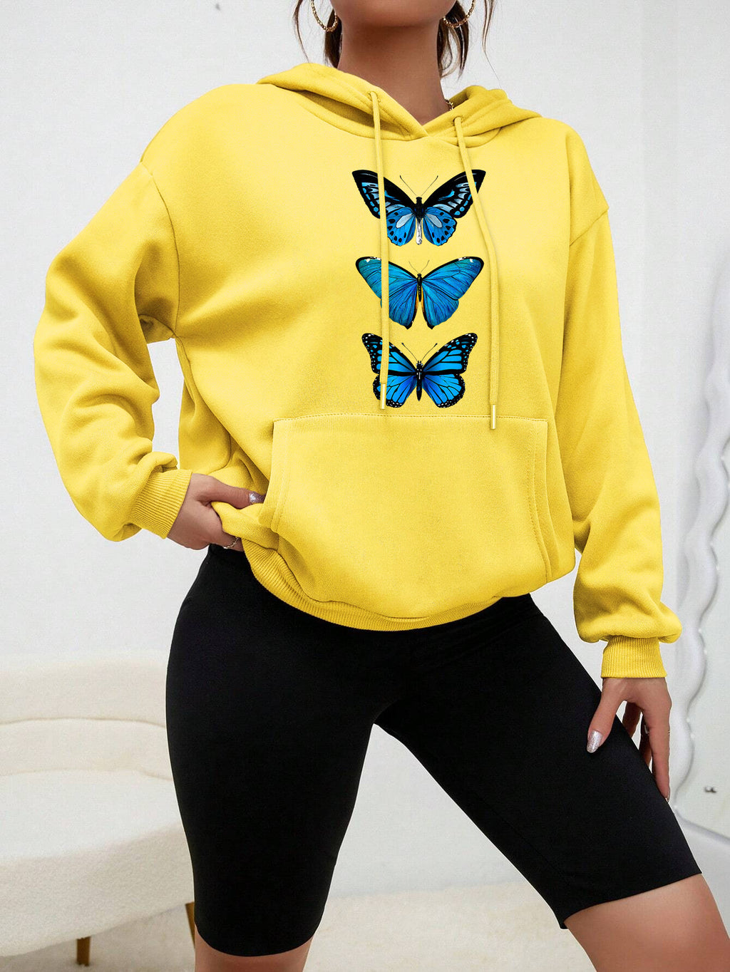 Sweet Hooded Long Sleeve Street Hipster Printed Pullover Sweatshirt