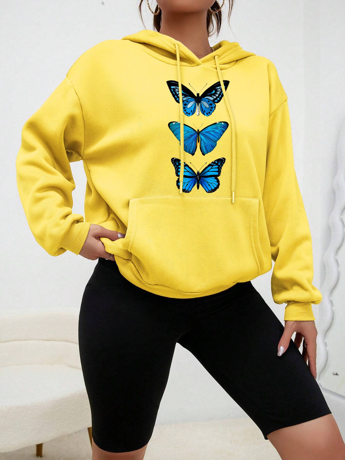 Sweet Hooded Long Sleeve Street Hipster Printed Pullover Sweatshirt