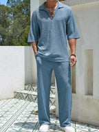 Commuter Suits Short-sleeved Top And Loose Straight Trousers Casual Outfits Outdoor Mens Clothing