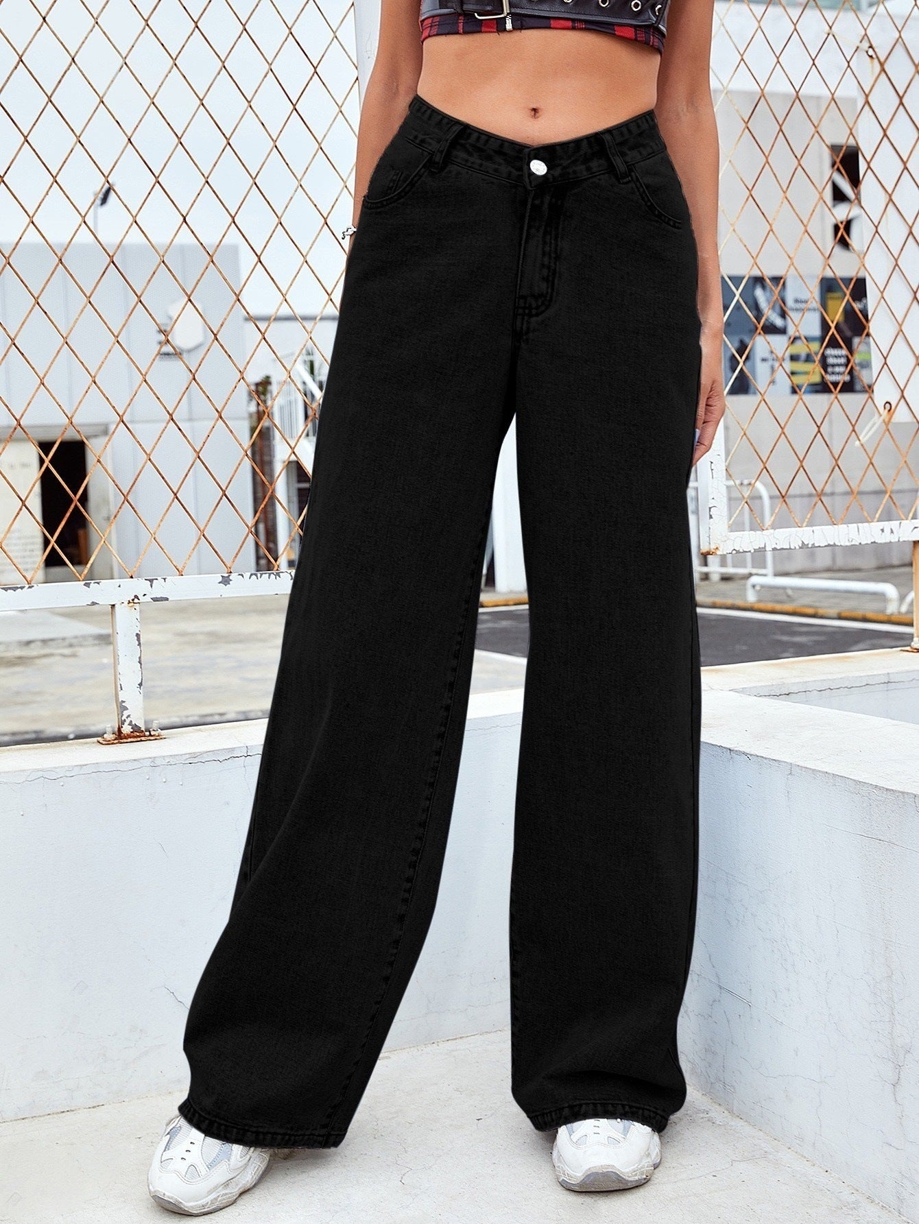 Hot-selling Stretch Washed Denim Fashion Straight Trousers Jeans Women's Pants