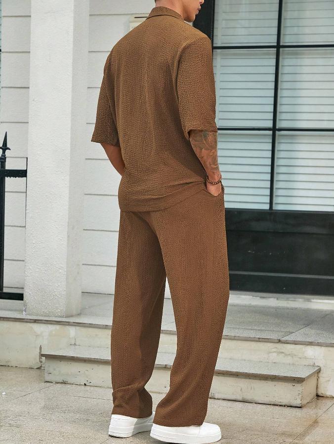 Commuter Suits Short-sleeved Top And Loose Straight Trousers Casual Outfits Outdoor Mens Clothing