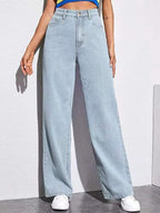 Washed Fashion Straight Jeans Women's Mid Waist