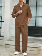 Commuter Suits Short-sleeved Top And Loose Straight Trousers Casual Outfits Outdoor Mens Clothing