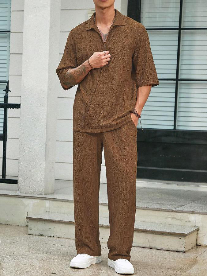 Commuter Suits Short-sleeved Top And Loose Straight Trousers Casual Outfits Outdoor Mens Clothing