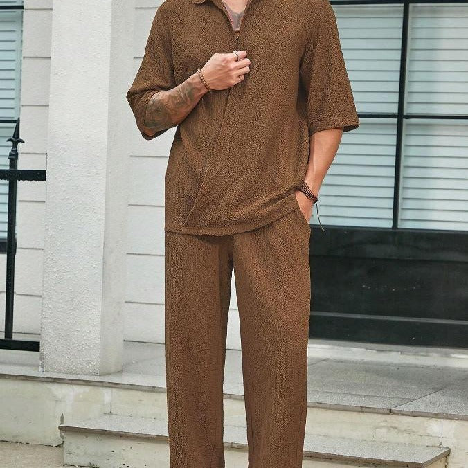 Commuter Suits Short-sleeved Top And Loose Straight Trousers Casual Outfits Outdoor Mens Clothing