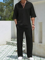 Commuter Suits Short-sleeved Top And Loose Straight Trousers Casual Outfits Outdoor Mens Clothing