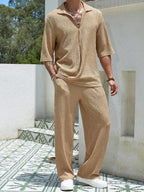 Commuter Suits Short-sleeved Top And Loose Straight Trousers Casual Outfits Outdoor Mens Clothing