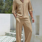 Commuter Suits Short-sleeved Top And Loose Straight Trousers Casual Outfits Outdoor Mens Clothing