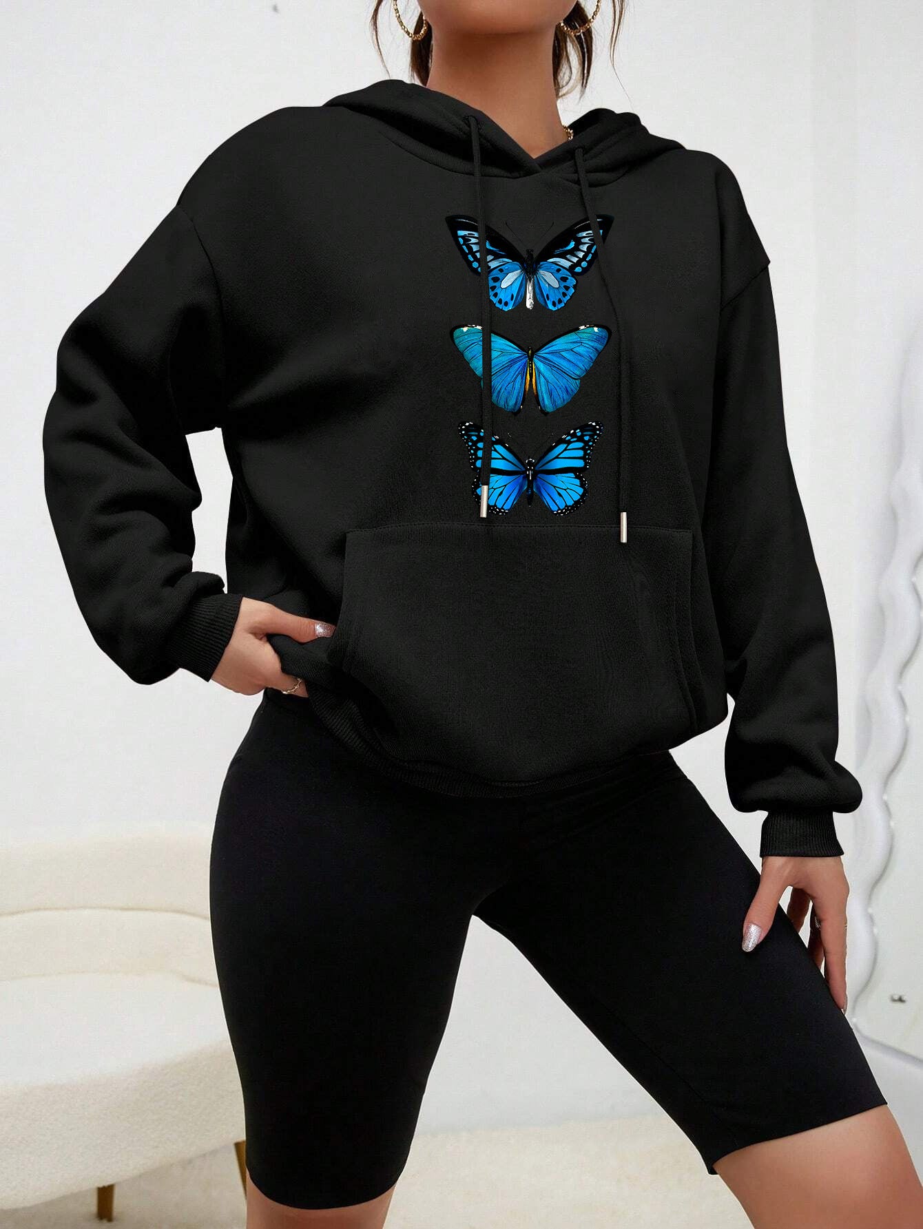 Sweet Hooded Long Sleeve Street Hipster Printed Pullover Sweatshirt