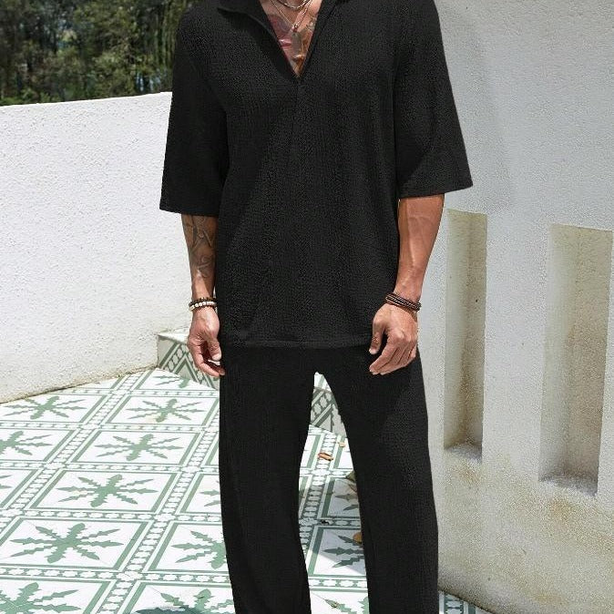 Commuter Suits Short-sleeved Top And Loose Straight Trousers Casual Outfits Outdoor Mens Clothing