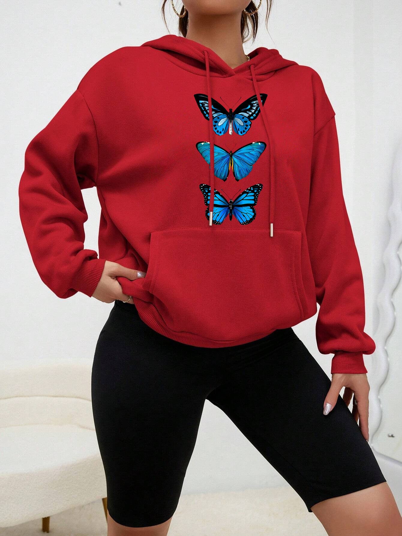 Sweet Hooded Long Sleeve Street Hipster Printed Pullover Sweatshirt