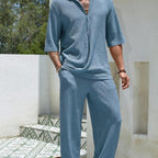 Commuter Suits Short-sleeved Top And Loose Straight Trousers Casual Outfits Outdoor Mens Clothing