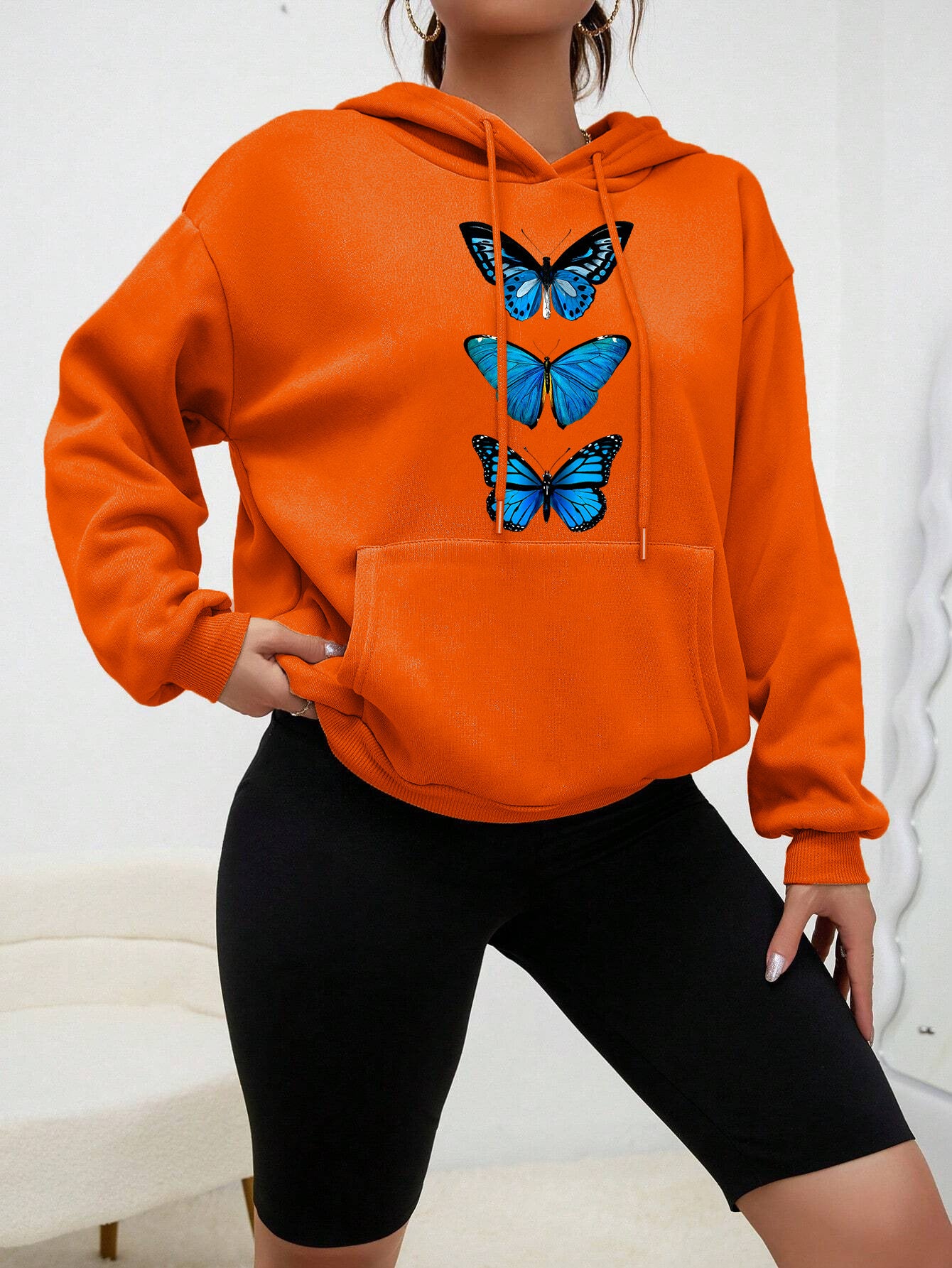 Sweet Hooded Long Sleeve Street Hipster Printed Pullover Sweatshirt